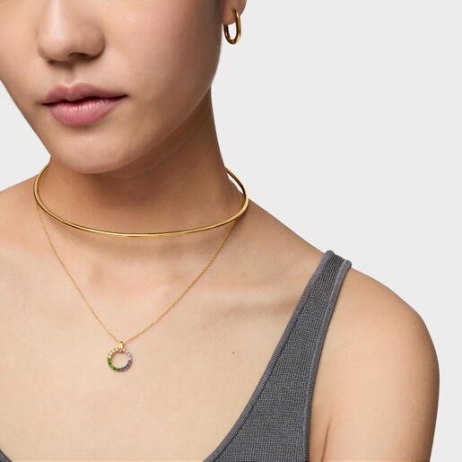 Collar con baño de oro 18 kt sobre plata y gemas Straight