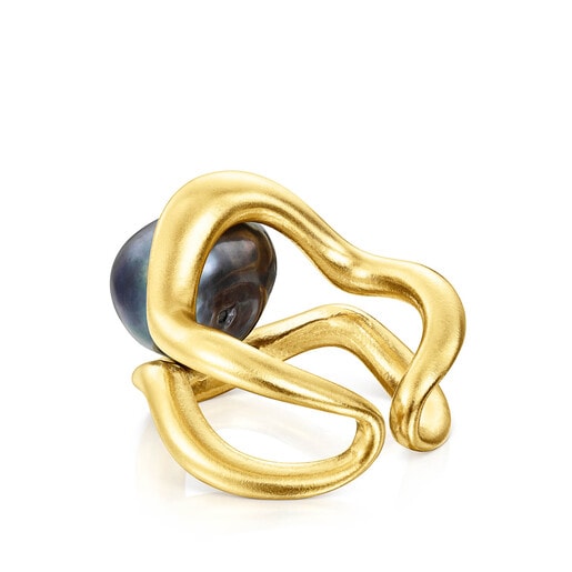 Silver vermeil Hav double Ring with gray pearl