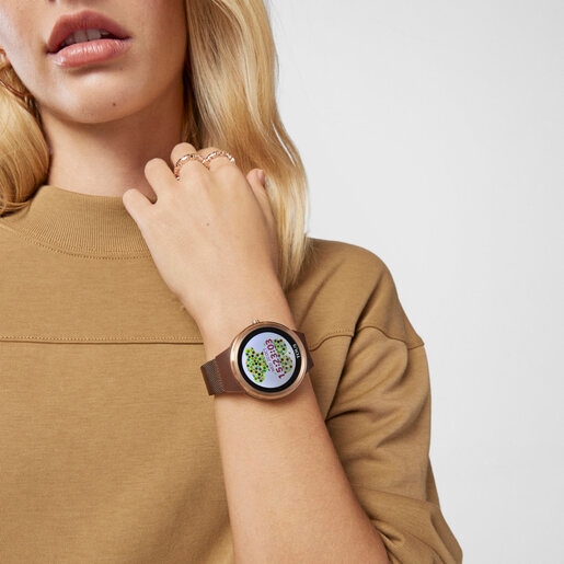 Pink IP steel Rond Connect Watch with mesh strap