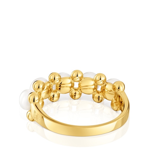 טבעת Gloss בינונית עם ציפוי זהב 18 קראט על כסף ופנינים מתורבתות