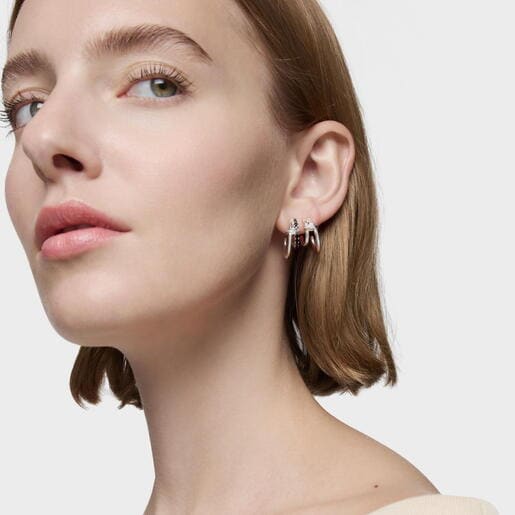 シルバーとブラックスピネルのダブルフープピアス TOUS Straight