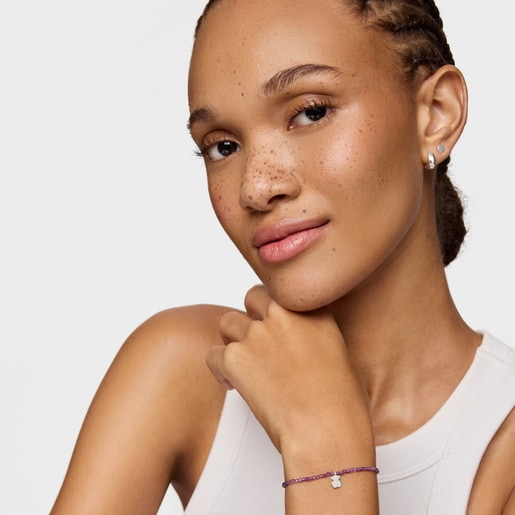 アメジストとシルバーのベアのモチーフが付いた伸縮性ブレスレット TOUS Motif