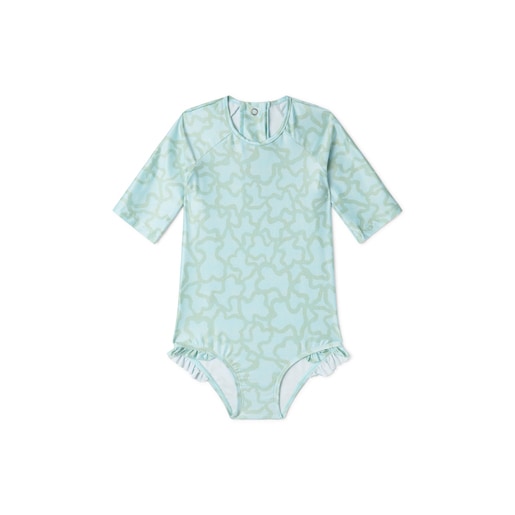 Girl s one-piece swimsuit with long sleeves in Kaos green | TOUS