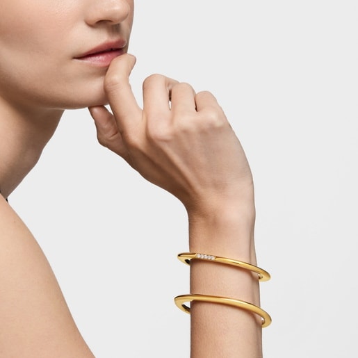 Bracelet manchette en argent plaqué or 18 ct Line