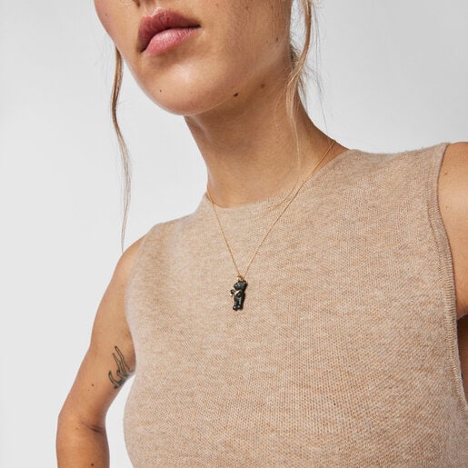 Золотое колье с титановым медвежонком и бриллиантами Teddy Bear