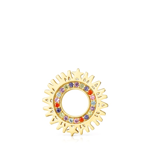 Silver vermeil TOUS Crossword Mama Circle pendant with gemstones
