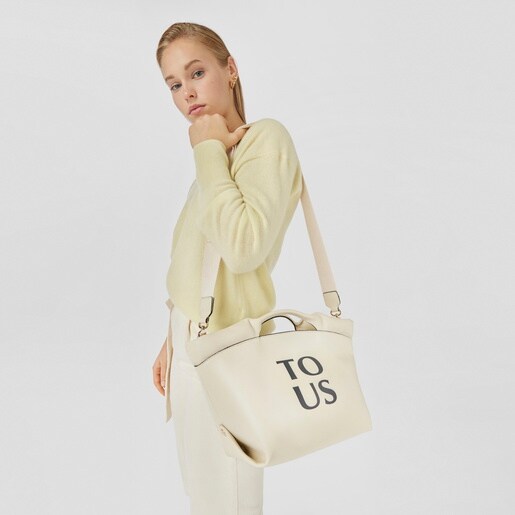 תיק סל TOUS Balloon בינוני מעור בצבע בז'