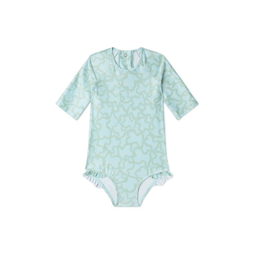 Girls one-piece swimsuit with long sleeves in Kaos green