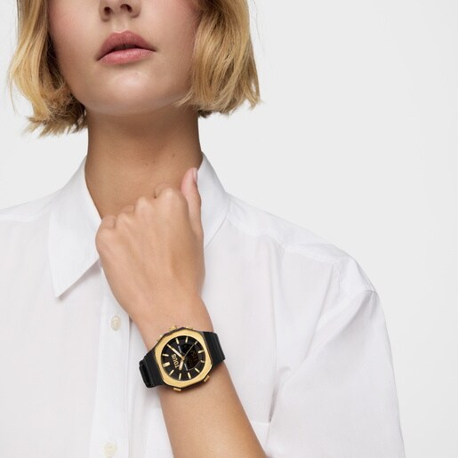 Reloj analógico/digital de acero dorado y brazalete de nylon negro Bet
