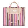 حقيبة تسوق TOUS Stripes كبيرة الحجم باللونين البيج والوردي