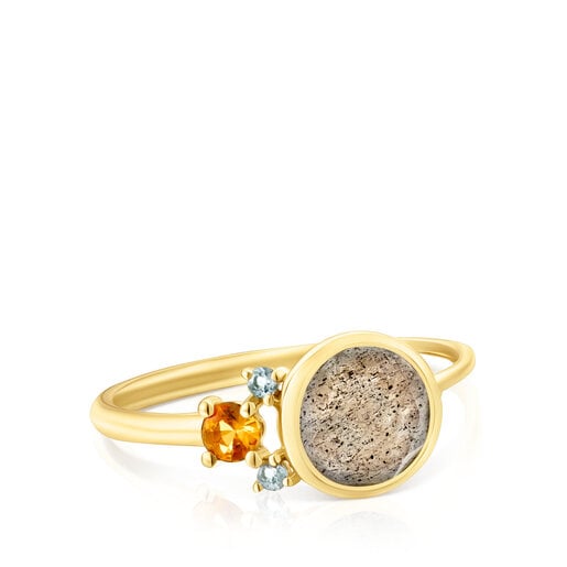 Gold Virtual Garden Ring with labradorite, sapphire and topaz
