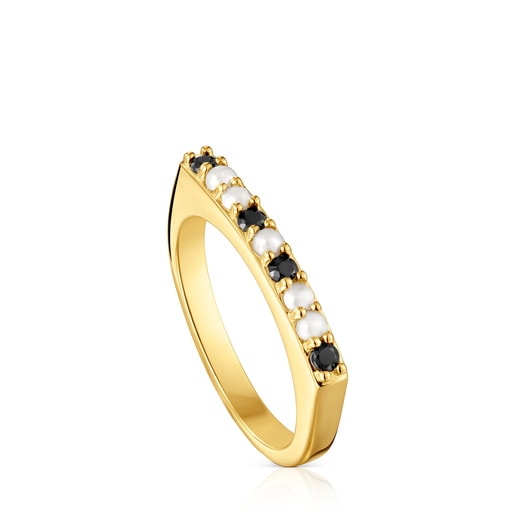 Anillo pequeño con baño de oro 18 kt sobre plata y gemas Basic Colors