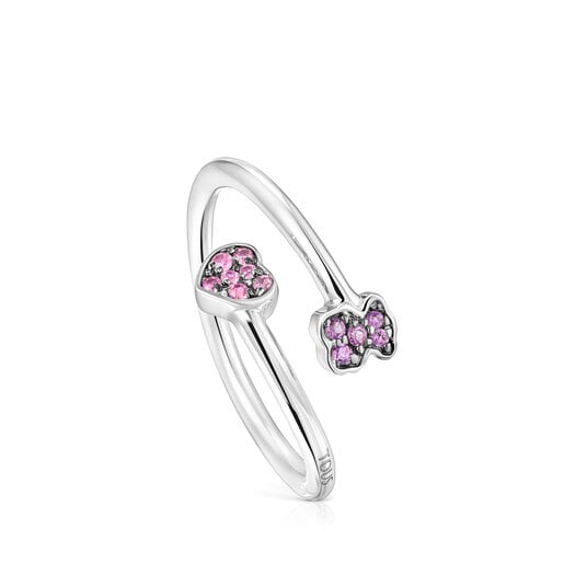 Bague ouverte en argent avec motifs en saphirs et améthystes TOUS New Motif