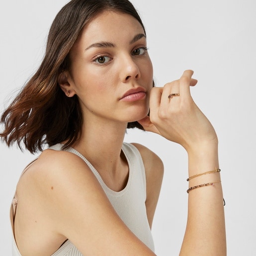 Gold TOUS Cool Joy Ring with smoky quartz and rhodolite