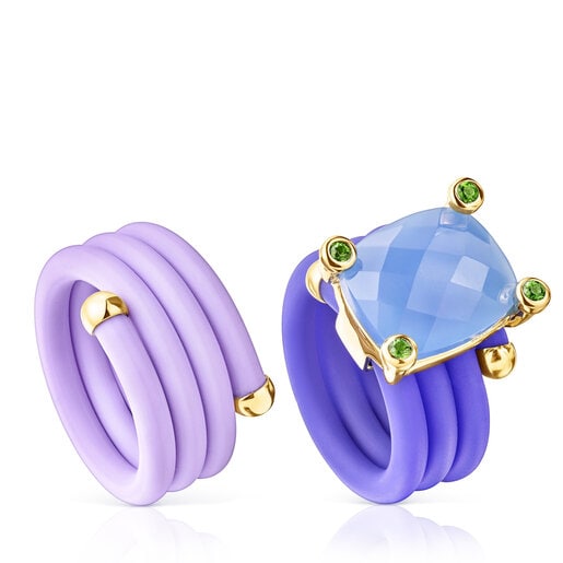 Pack Bague triple TOUS St. Tropez Caucho avec des pierres précieuses de couleur bleue