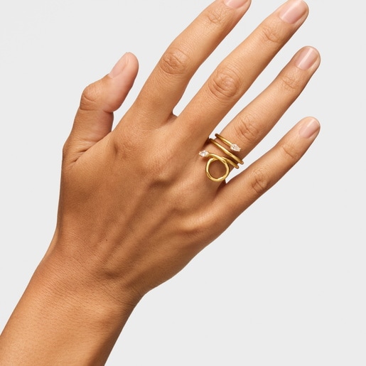 Anillo espiral con baño de oro 18 kt sobre plata y diamantes creados en laboratorio Lio LGD