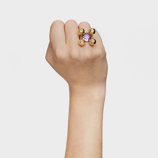 Medium Ring with 18kt gold plating over silver, amethyst and peridot Sugar Party
