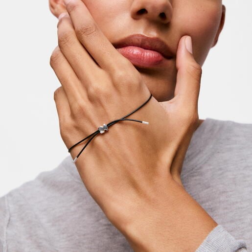 Pulsera oso de plata y caucho 7 mm Bold Motif