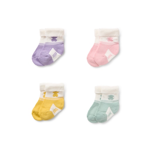 Conjunto de 4 pares de peúgas de bebé SSocks cor-de-rosa