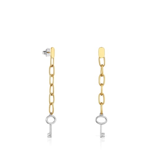 Long two-tone steel Earrings with key charm TOUS Charming