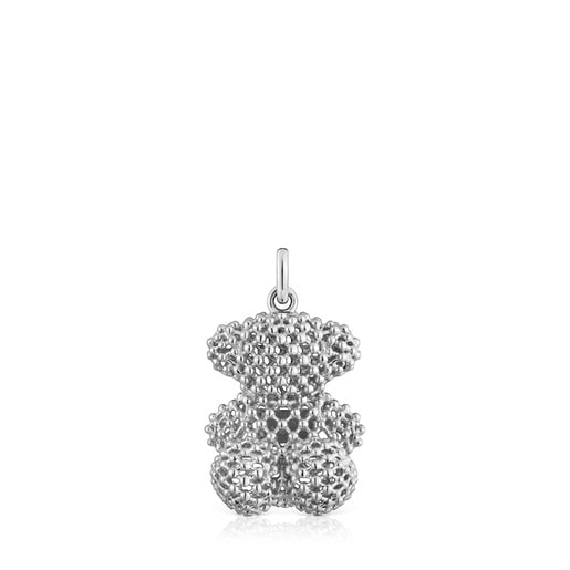 Pendentif ourson texturé en or blanc moyen Bold Bear