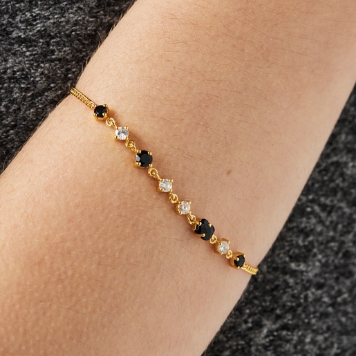 Armband Glaring aus Vermeil-Silber mit Onyx und Zirkonia