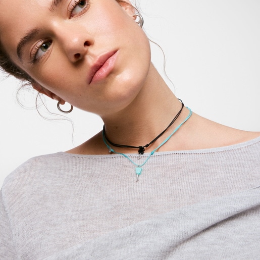 Silver, turquoise nylon and amazonite Necklace TOUS Unlock