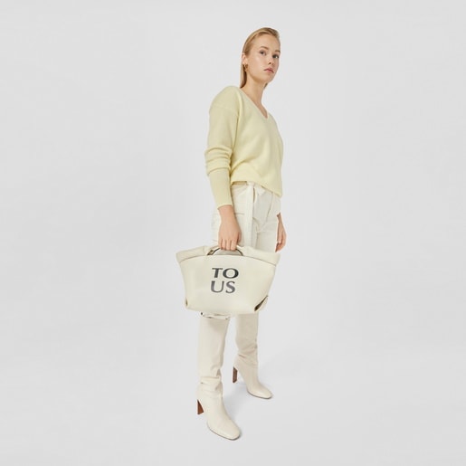 תיק סל TOUS Balloon בינוני מעור בצבע בז'