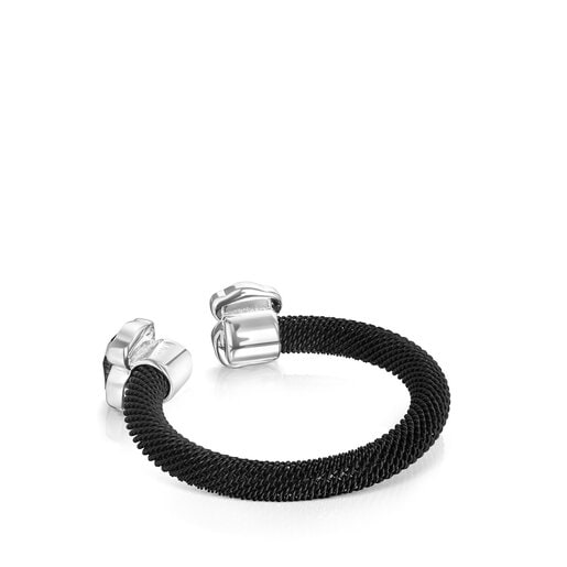 Black IP Steel Mesh Color open Ring with Onyx