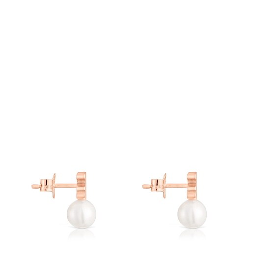 Bear Earrings with 18kt rose-gold plating over silver and cultured freshwater pearl TOUS Sweet Dolls