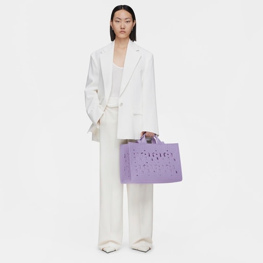 ダークライラックカラーのラージ Amaya ショッピングバッグ TOUS MANIFESTO CUT