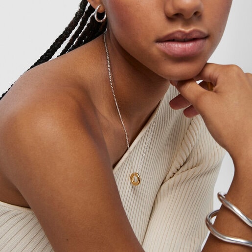 עגילי לואה חישוק בשילוב עיגול ורמייל צהוב