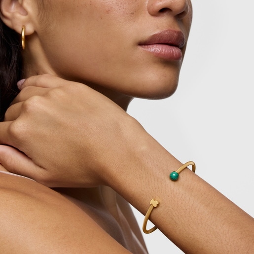 Gold-colored steel Bangle with malachite Icon Mesh