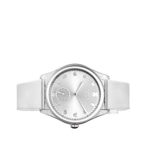 Reloj Free Fresh de acero y policarbonato con correa de silicona blanca