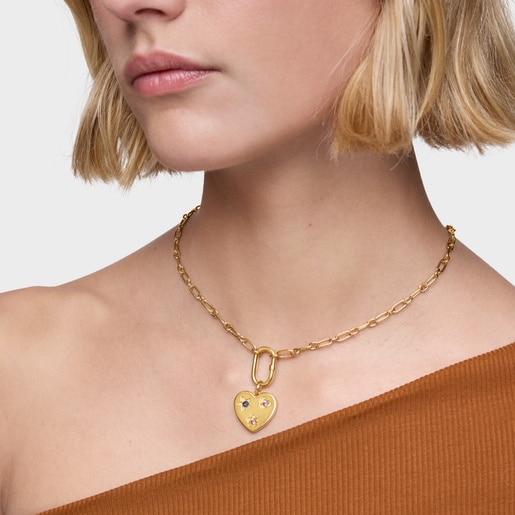 Heart pendant with 18kt gold plating over silver and lab-grown sapphires Sweet Dolls LGG