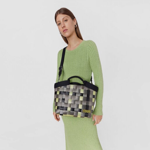 תיק סל TOUS Balloon Cesta בינוני בצבע חאקי ושחור