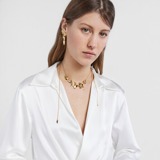 Long Silver Vermeil Fragile Nature flowers Necklace