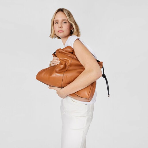 Large leather-colored leather One-shoulder bag TOUS Cloud | TOUS