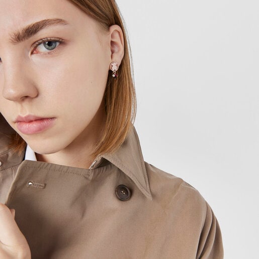 Серьги Camille из серебра с розовой позолотой, ониксом, рубином и жемчугом