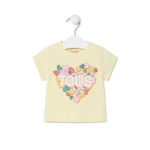 Camiseta de niña con corazones Casual amarilla