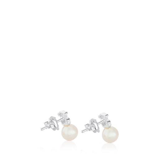 Silver TOUS Puppies Earrings with pearls