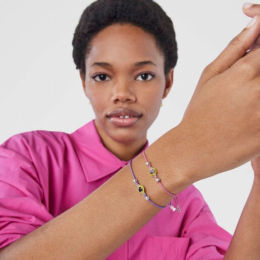 Pink cord TOUS Vibrant Colors Bracelet with amethyst and enamel