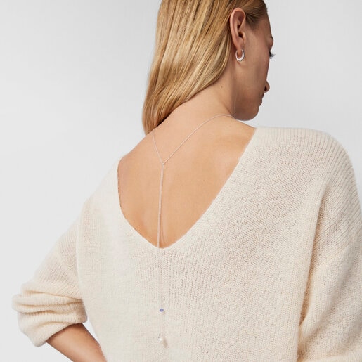 Серебряное открытое колье Teddy Bear Gems с жемчугом и танзанитом