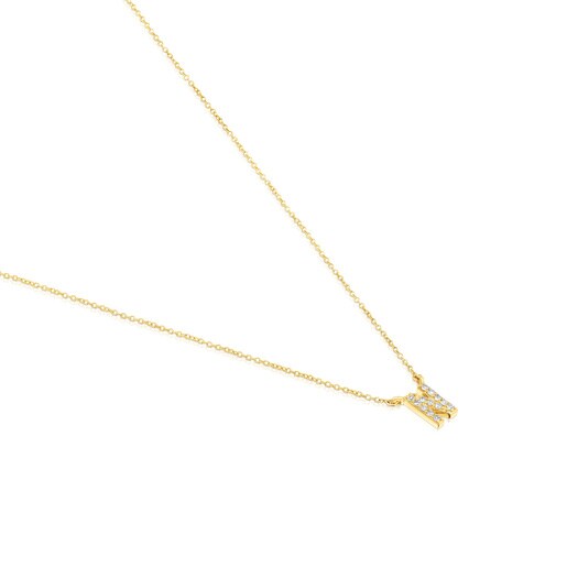 Collar corto de oro y 0,05 ct de diamantes letra N Alphabet