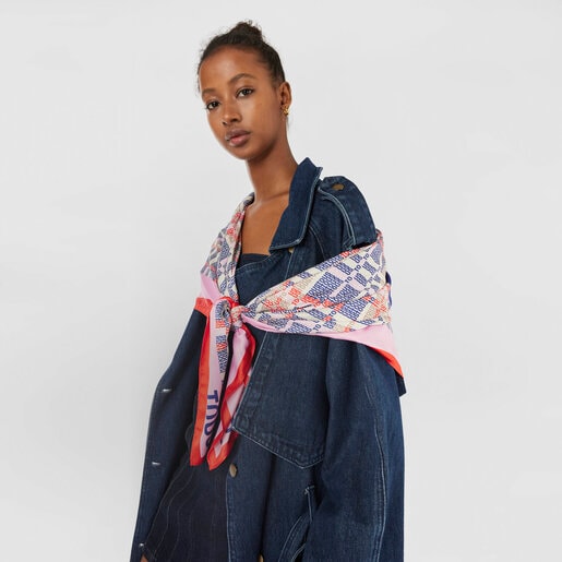 צעיף TOUS Cecilia מפוליאסטר בצבע כחול נייבי