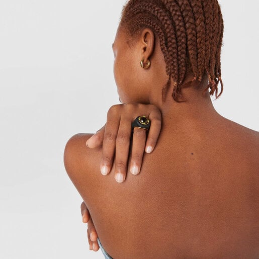 Silver vermeil Virtual Garden Signet ring set with smoky quartz
