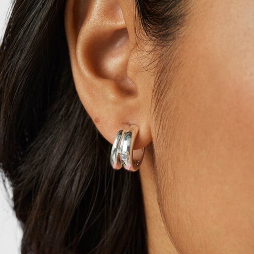 Silver TOUS Fellow Double-hoop earrings