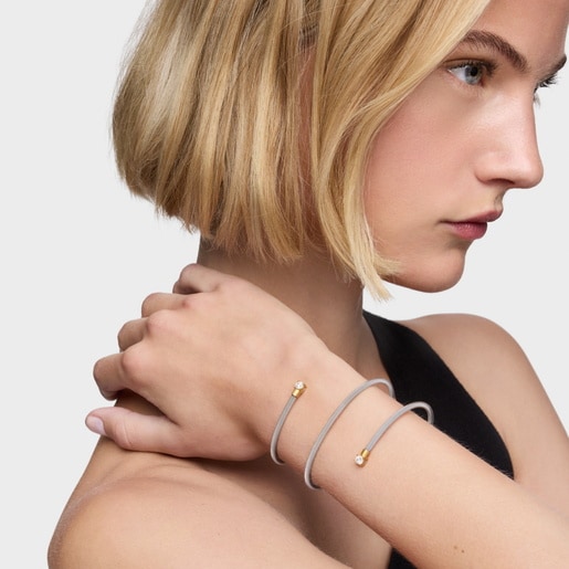 أساور مزدوجة من الصُلب والذهب عيار 14 قيراطًا والماس المُصنع في المختبر من تشكيلة TOUS Mesh LGD