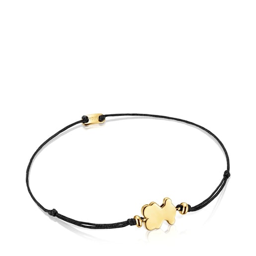 Pulsera con baño de oro 18 kt sobre plata y nylon negro con motivo oso Sweet Dolls