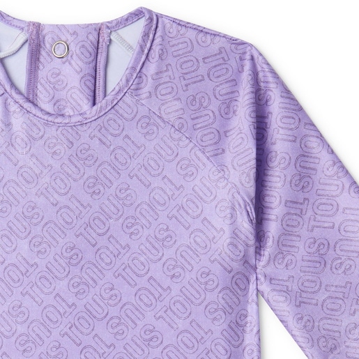 Girls one-piece swimsuit with long sleeves in Logo lilac